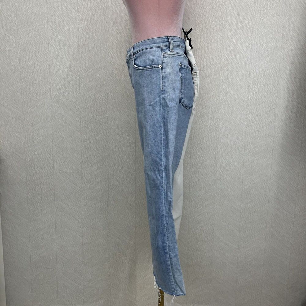 7 for all Mankind Cropped Alexa Raw Hem Colorblock White and Blue Jeans Womens S - Picture 4 of 16